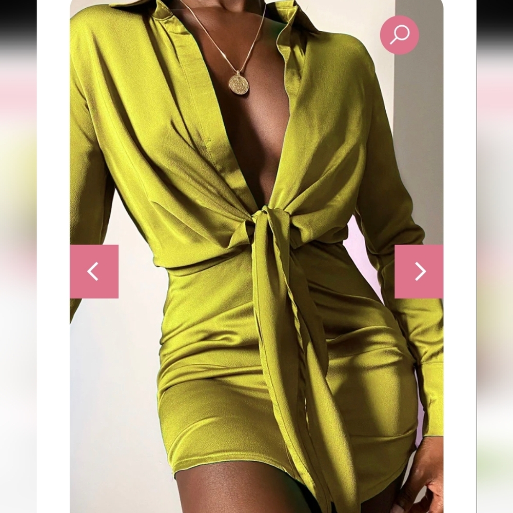 Elegant Olive Tie-Front Mini Dress